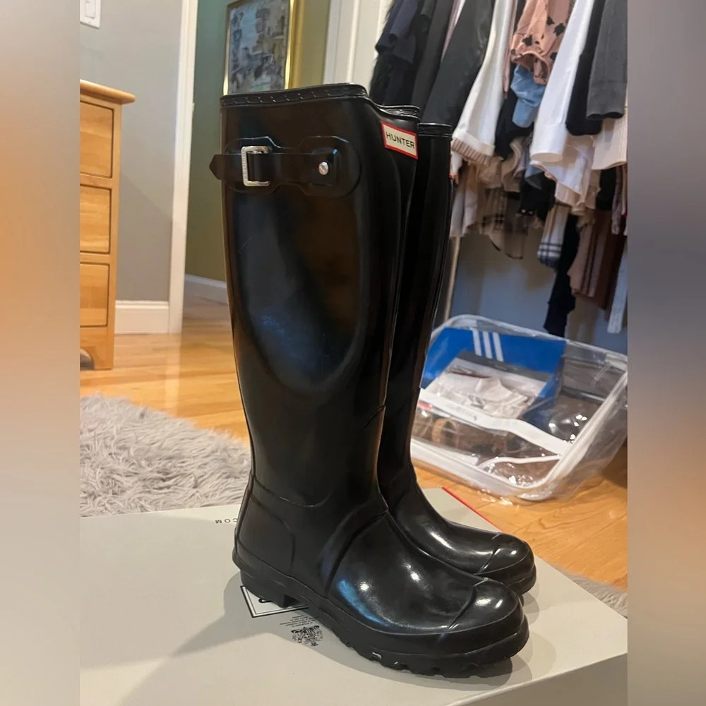 Hunter Glossy Black Tall Boots